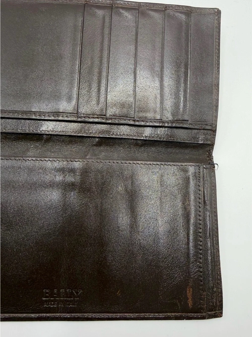 Bally Brown Leather Bifold Long Wallet Checkbook Holder Made in Italy